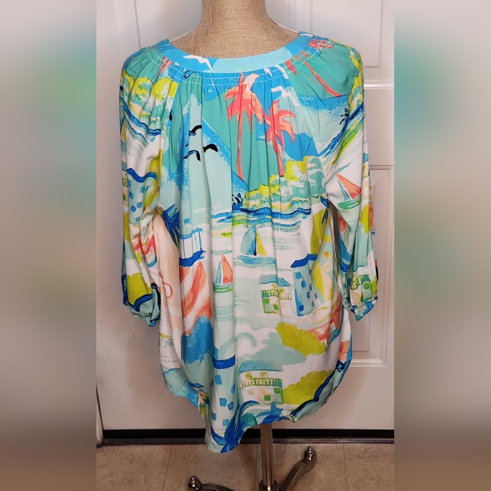 crown & ivy Vibrant Blue and Green Women's Tunic With Flaw(see last photo) - Picture 3 of 7